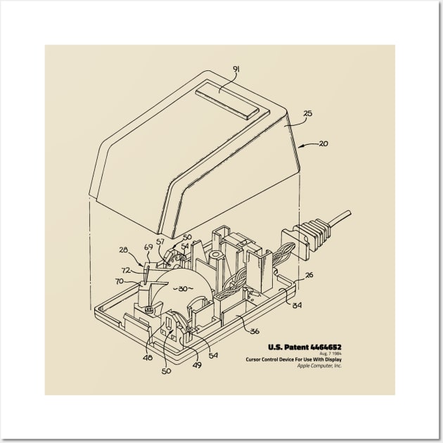 1984 Apple Mouse Patent Drawing - 001 Dark Wall Art by blackf0rk